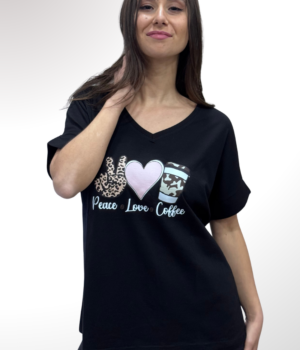 T-shirt oversized peace love coffee