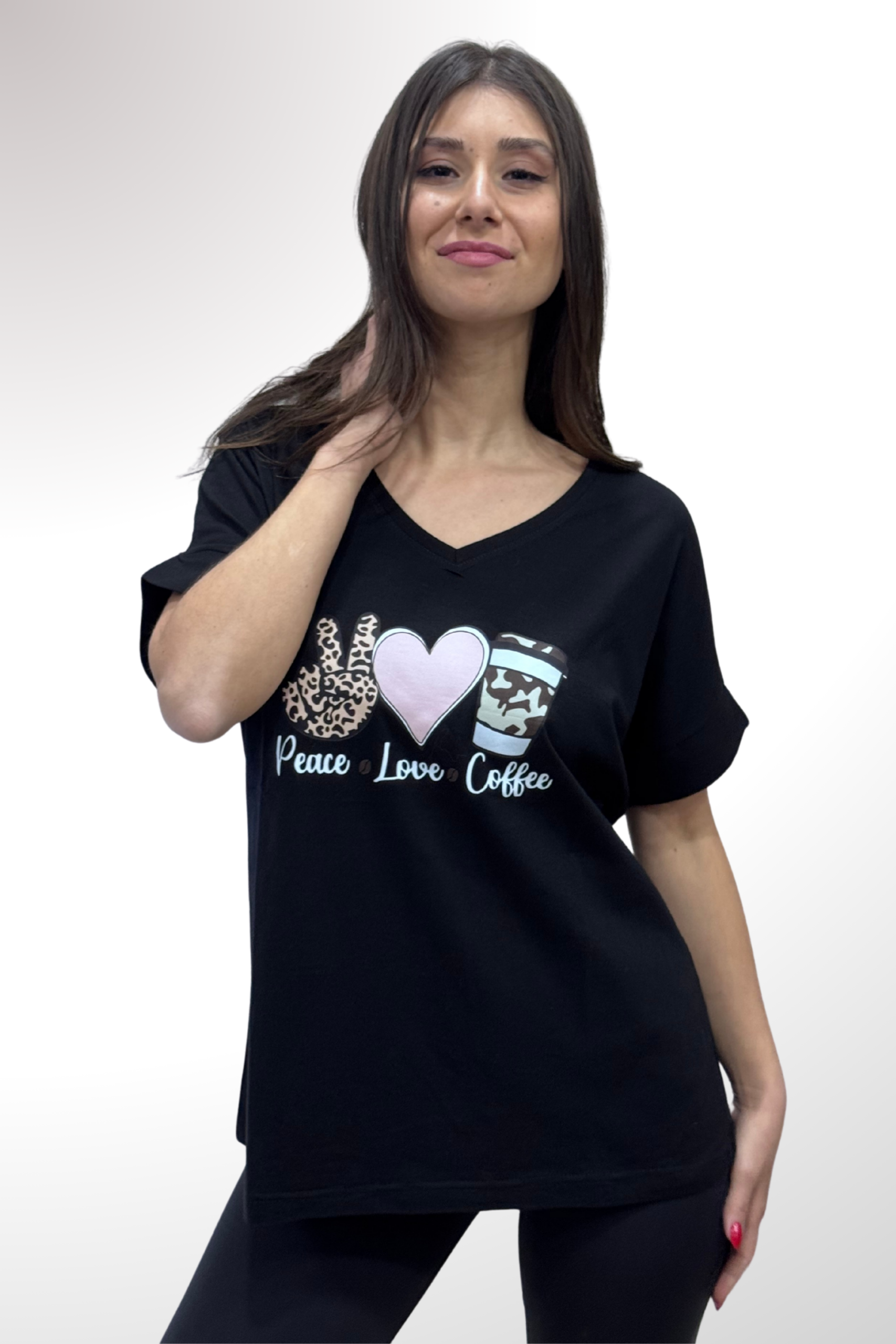 T-shirt oversized peace love coffee