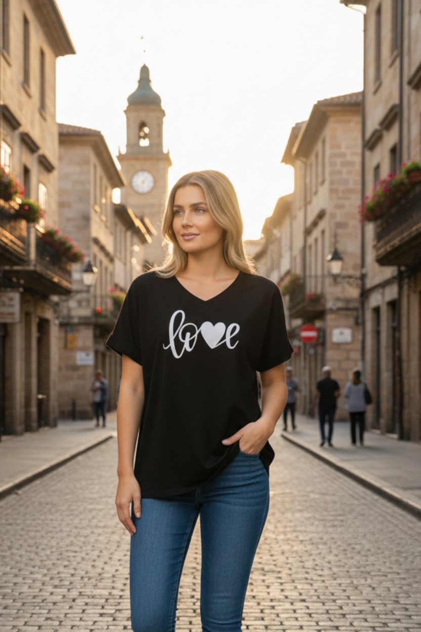 T-shirt V oversized love heart