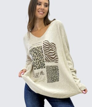 Πλεκτό oversize V στρας Animal