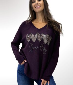 Πλεκτό oversize V στρας Choose Happy