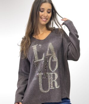 Πλεκτό oversize V L'AMOUR στρας