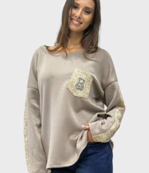 Φούτερ oversize βισκόζη πλεκτή τσέπη στρας