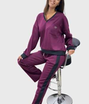 Σετ φούτερ βισκόζη oversize δίχρωμο V τσέπη