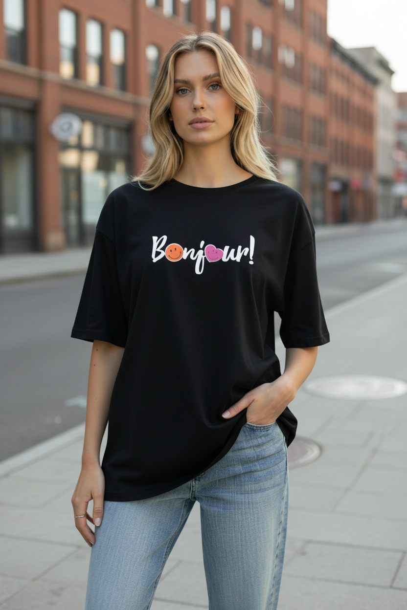 T-shirt oversize cotton Bonjour!