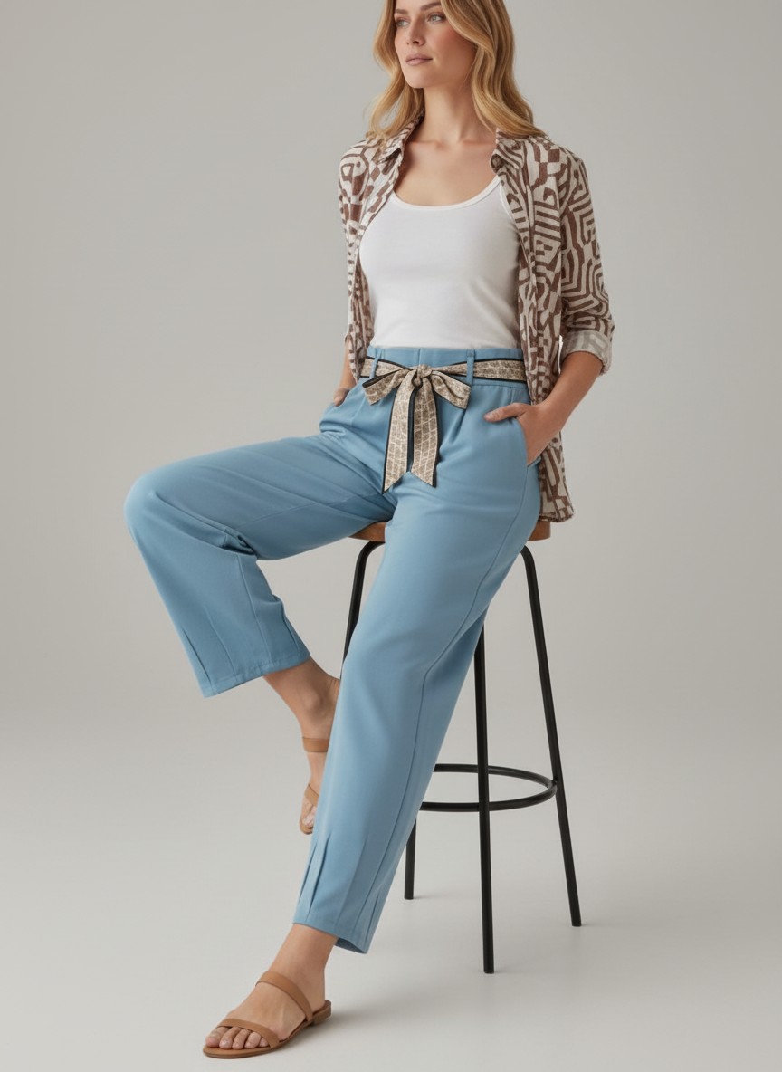 Παντελόνι Baggy με ζώνη φουλάρι Mabel