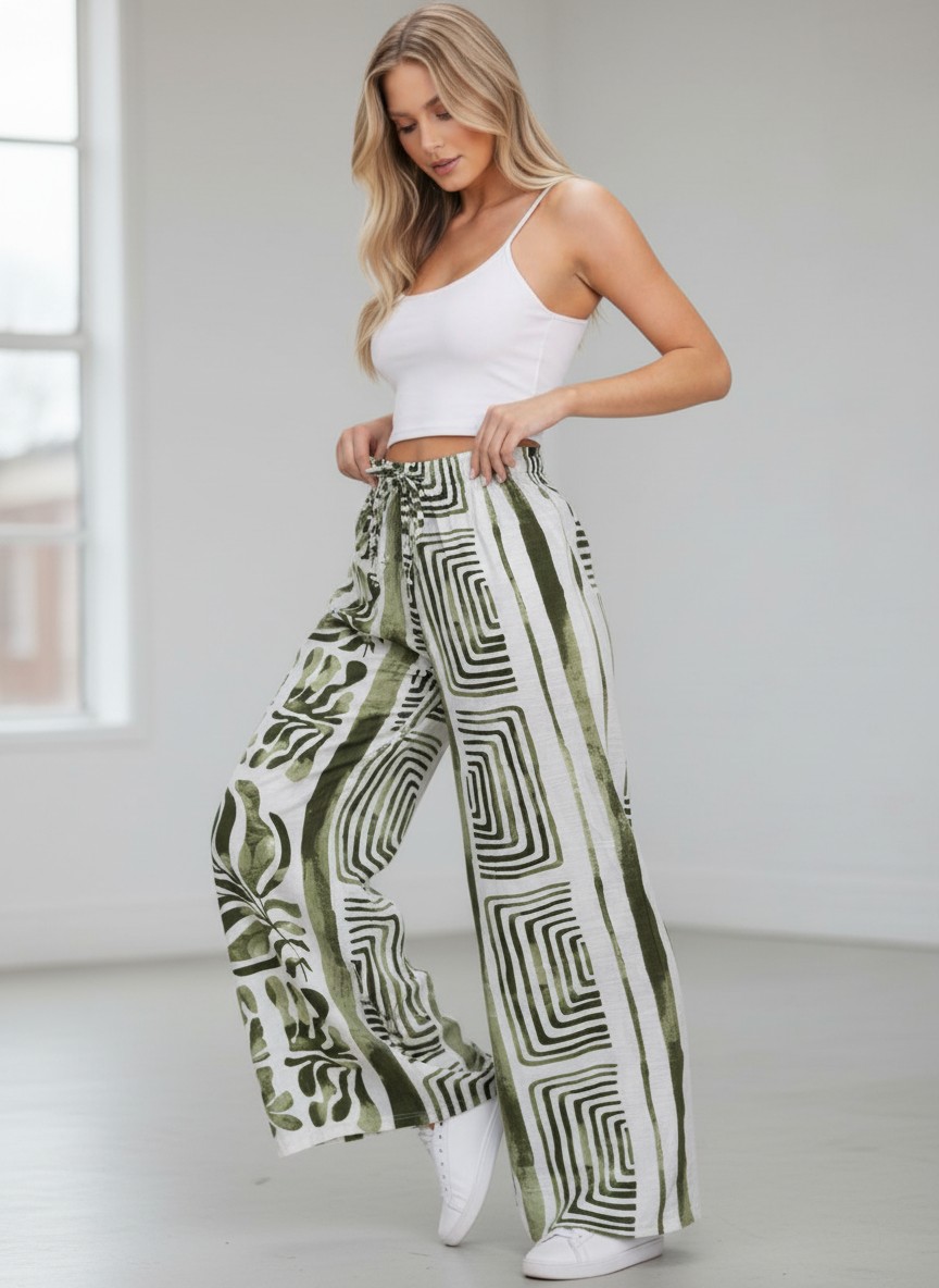 Γυναικεία Παντελόνα  με Abstract Green Print