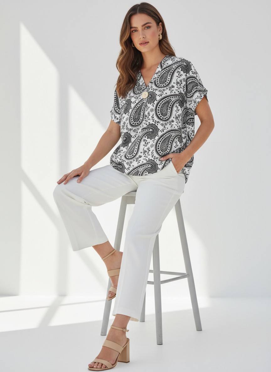 Μπλούζα με Paisley Print V-Neck