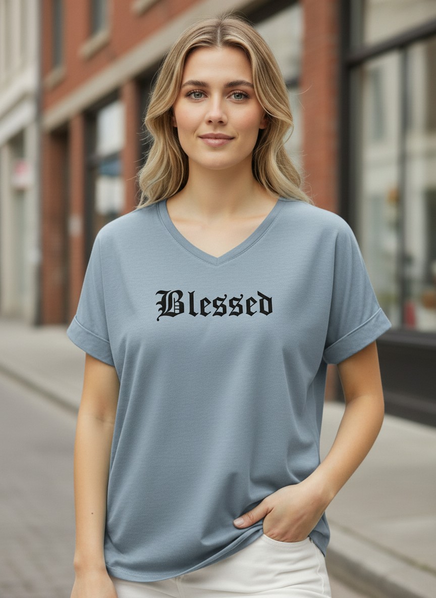 Oversize T-shirt 100% βαμβακερό με στάμπα “Blessed”