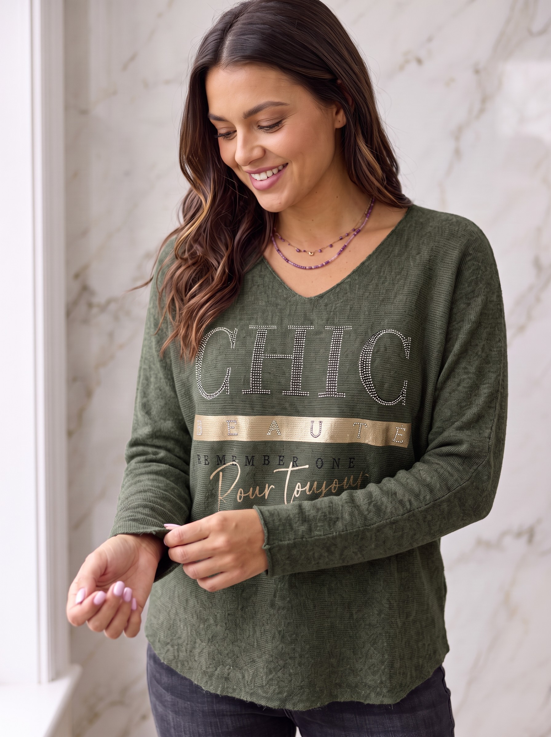 Πλεκτή Μπλούζα V-CHIC από Στρας  Foil