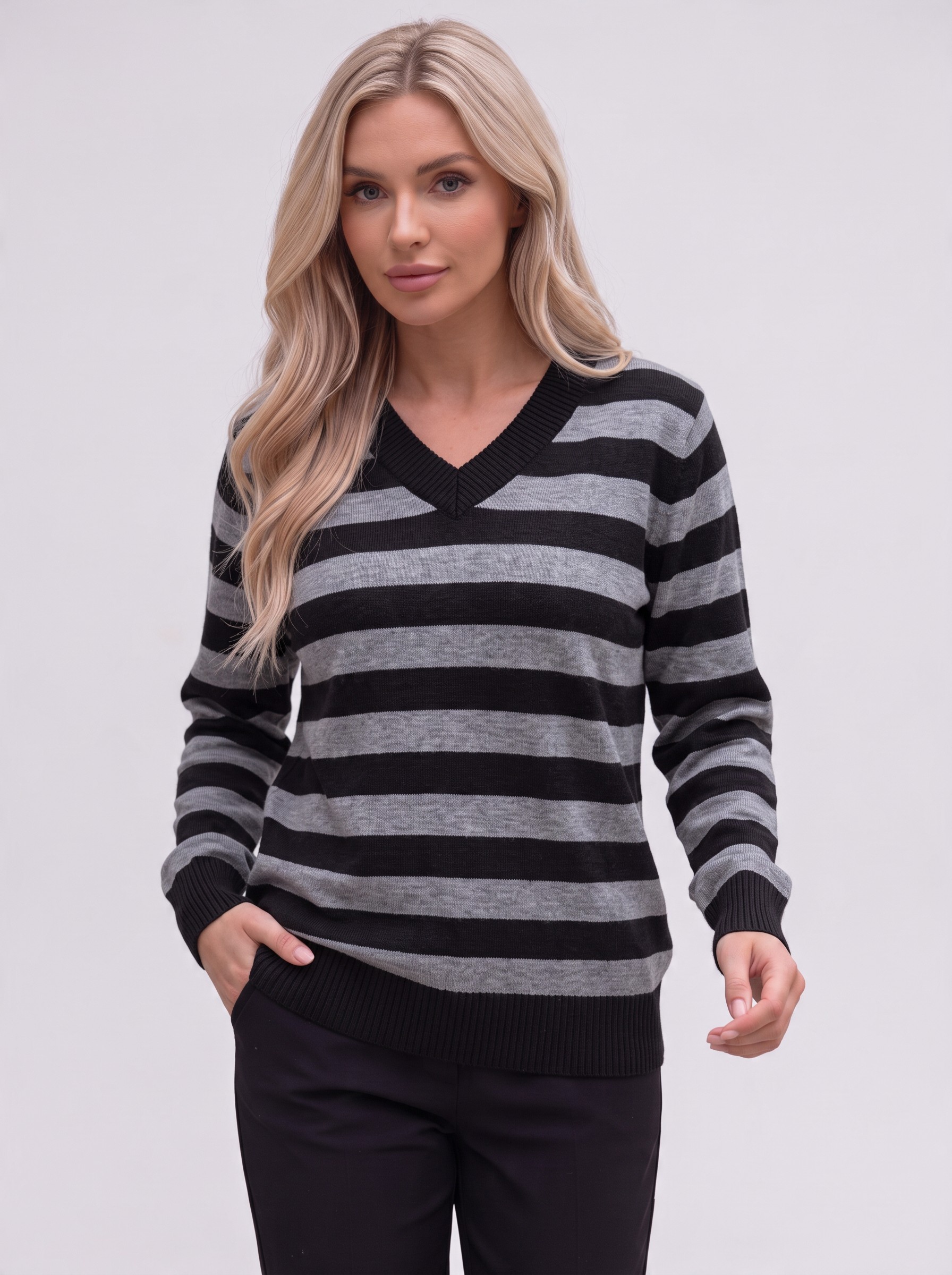 Casual Ριγέ Μπλούζα Πλεκτή V-Neck - Image 7