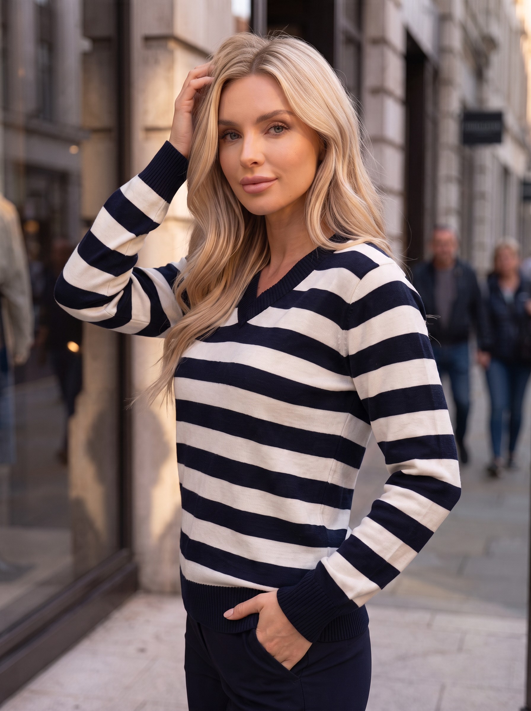Casual Ριγέ Μπλούζα Πλεκτή V-Neck - Image 6